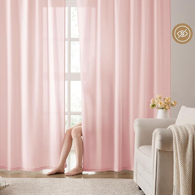 HOMEIDEAS Non-See-Through Pink Privacy Semi Sheer Curtains 54 Inches Long 2 - Image 2