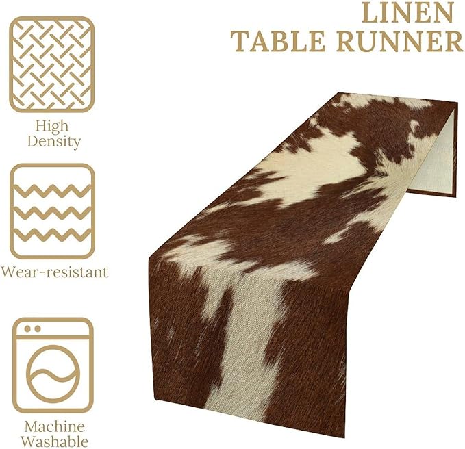 Cow Print Table Runner Retro Brown White Cow Fur Animal Fur Skin Farmhouse - Image 3
