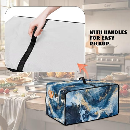 Blue Golden Marble Texture Print Microwave Oven Cover Dust-Proof - Image 5