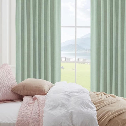 CUCRAF Custom Linen 100% Total Blackout Curtains, Sage Green Back Tab and Rod - Image 7