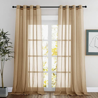 NICETOWN Sheer Linen Curtains Flax Texture 90 inch Long, Grommet Semi Sheer by NICETOWN