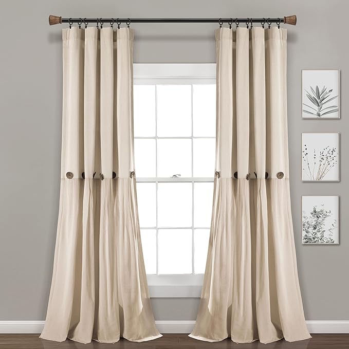 Lush Decor Linen Button Window Curtain Panel, Dark Linen by LushDecor