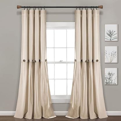 Lush Decor Linen Button Window Curtain Panel, Dark Linen by LushDecor