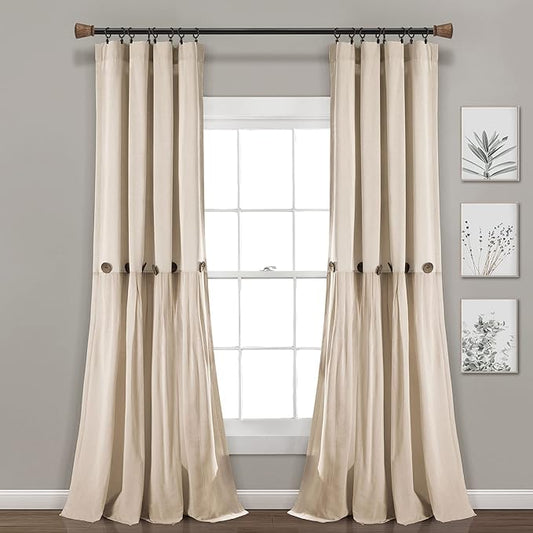 Lush Decor Linen Button Window Curtain Panel, Dark Linen by LushDecor