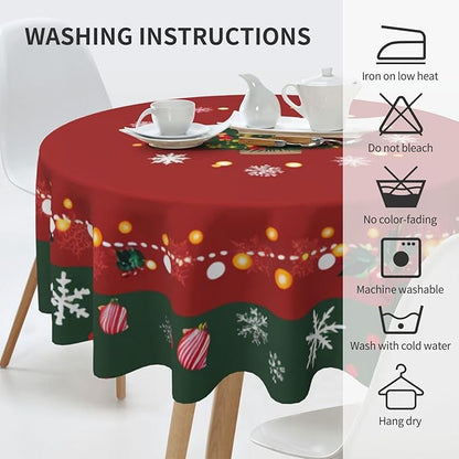 Christmas Tree Round Tablecloth 60 Inch, Christmas Snowflake Decorations Round - Image 3