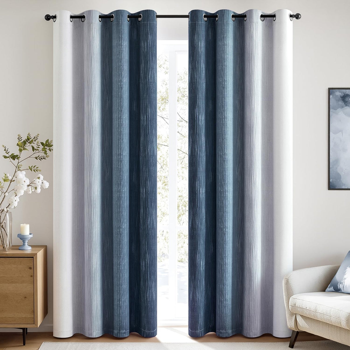 miulee navy blue and greyish white ombre blackout, close-up detail