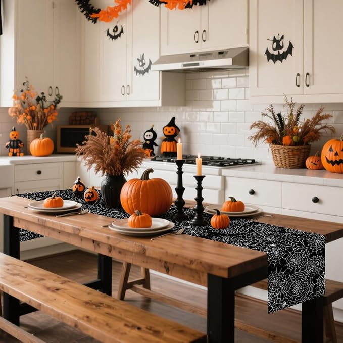 Happy Halloween Table Runner Black Spider Web Seasonal Holidays Indoor Outdoor - Image 2