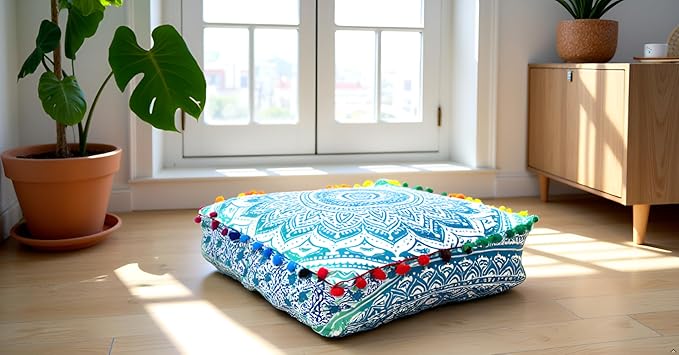 CRAFT KALA Green Ombre Large Hippie Mandala Meditation Floor Ottoman Pillow - Image 4