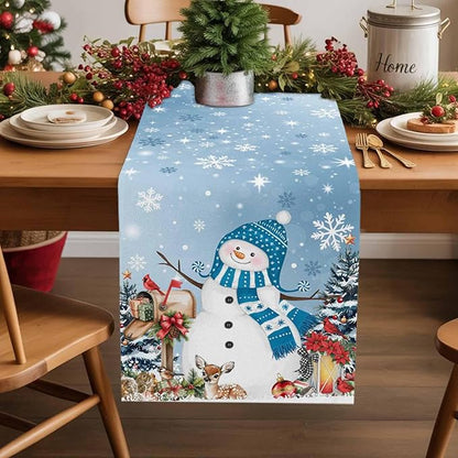 Blue Snowman Christmas Table Runner, 18x72 Inch, Xmas Tree Table Runners Elk by Unknown