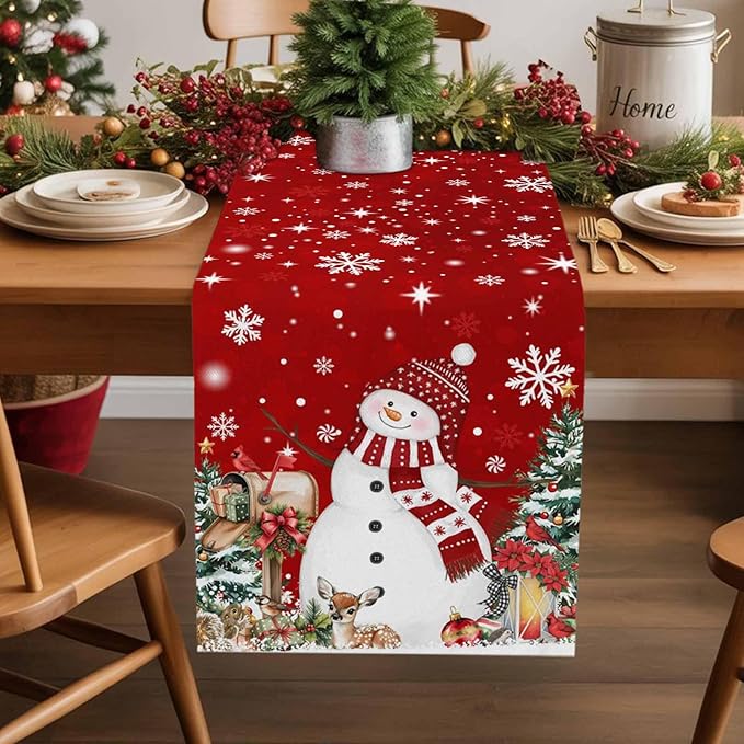 Red Snowman Christmas Table Runner, 13x108 Inch, Xmas Tree Table Runners Elk by Unknown