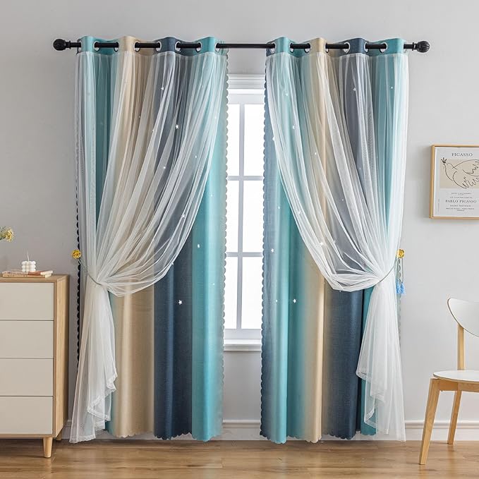 Star Girl and Kids Curtains for Bedroom Rainbow Ombre Double Layer Cute Shot - Image 6