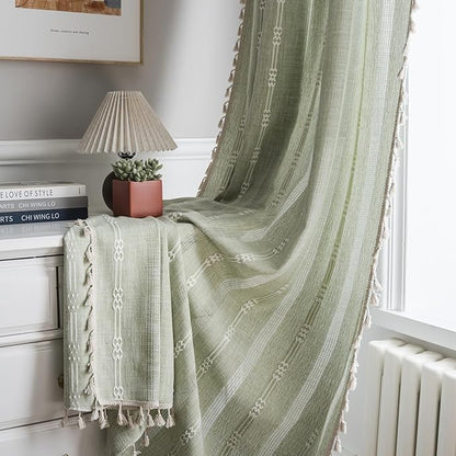 ColorBird Sage Curtain 84 inch Length, 2 Panels Farmhouse Linen Curtains - Image 6