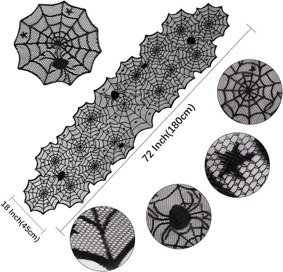 Halloween Table Runner Black Lace Spider Web Table Runner 6 Pack 18x72 Inch