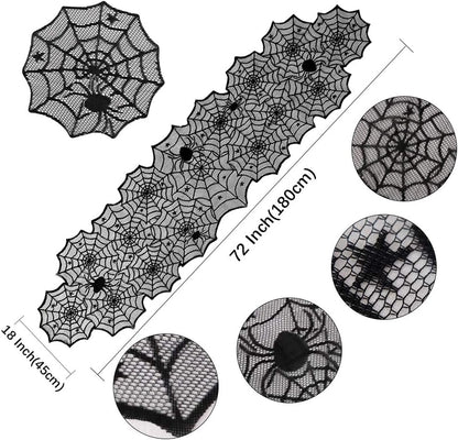 Halloween Table Runner Black Lace Spider Web Table Runner 6 Pack 18x72 Inch