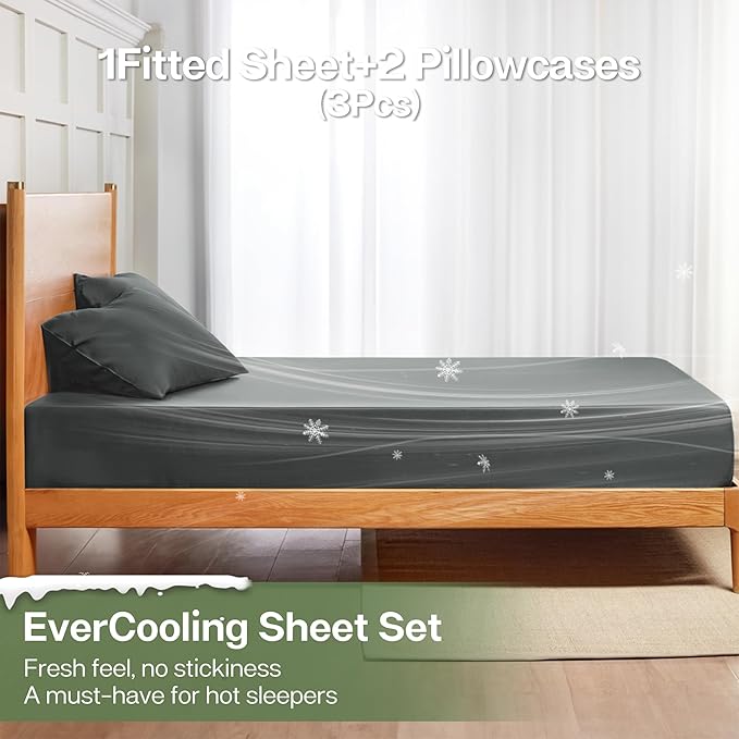 MR&HM Fitted Sheet & Pillowcase Set Queen, 3-Piece Blend Rayon Derived from - Image 3