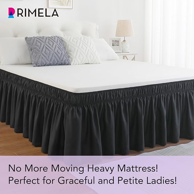 RIMELA Black Bed Skirt Full Size 18 Inch Drop, Elastic Bed Skirting - Image 2