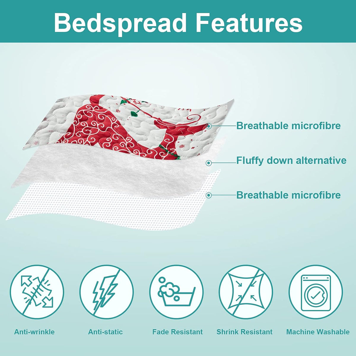 hansleep christmas bedspread king size, red reindeer quilt on a desk or shelf