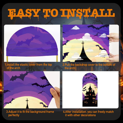3 Pcs Halloween Arch Cover 4ft, 5ft, 6ft Arch Covers Stretchy Backdrop Skeleton Ghost Bat Horror Style Backdrop Cover for Halloween Party Photo Background Arch Stand Stretchy Decoration