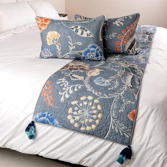 The HomeCentric Blue Bed Runner, Full Size 68"x18" Decorative Bed Runner - Image 4