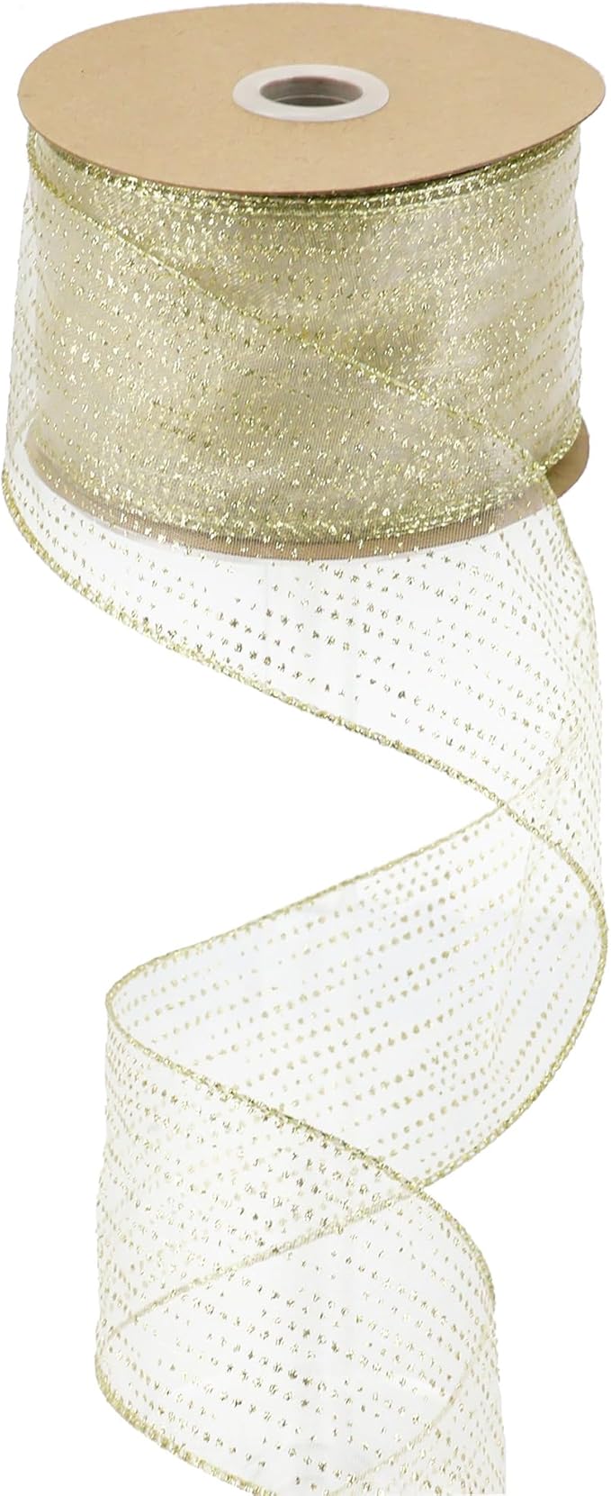 MEEDEE Glitter Gold Wired Ribbon 2.5 Inch Horizontal Stripes Glitter Polka Dot by MEEDEE