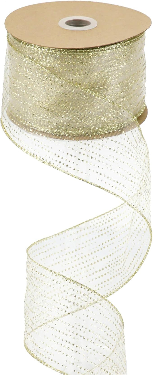 MEEDEE Glitter Gold Wired Ribbon 2.5 Inch Horizontal Stripes Glitter Polka Dot by MEEDEE