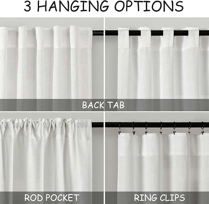 Off White Linen Curtains 96 Inches Long 2 Panels Set Back Tab Rod Pocket Semi - Image 3