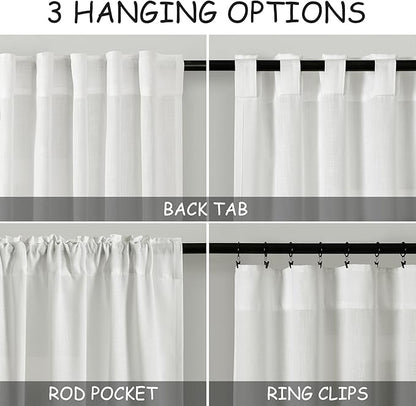 Off White Linen Curtains 96 Inches Long 2 Panels Set Back Tab Rod Pocket Semi - Image 3
