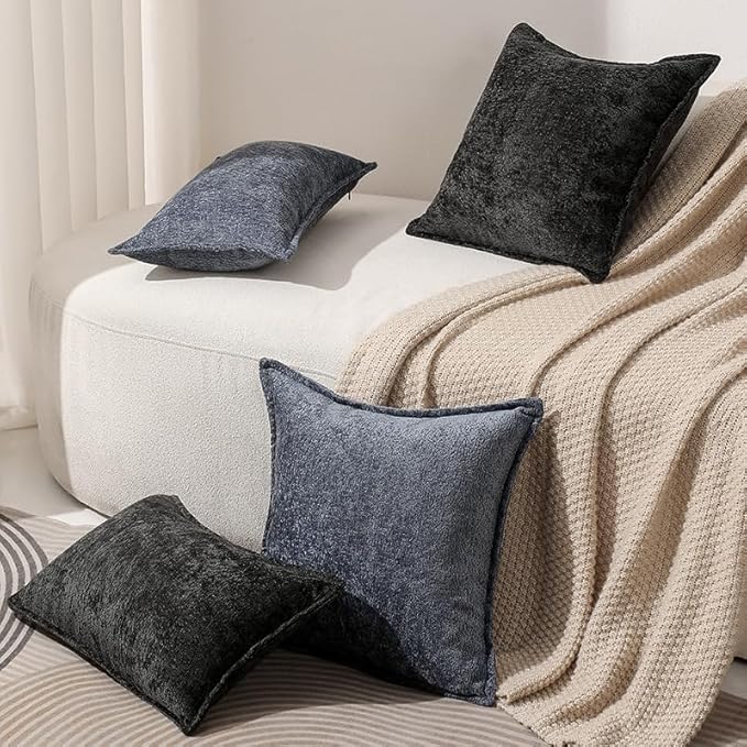Pack of 2 Navy Euro Shams Pillow Covers 26x26 Cozy Soft Chenille Decorative - Image 4