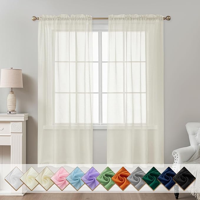 Ivory Sheer Curtains 72 Inches Long, Privacy Semi Sheer Curtains by ABLUEN