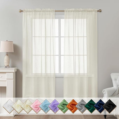 Ivory Sheer Curtains 72 Inches Long, Privacy Semi Sheer Curtains by ABLUEN