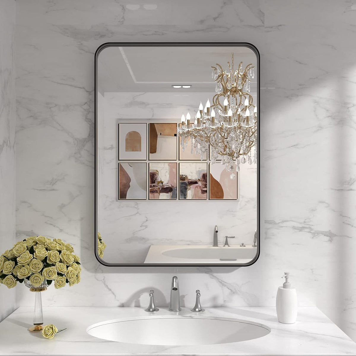 loaao 22x30 inch black bathroom mirror metal framed, package contents