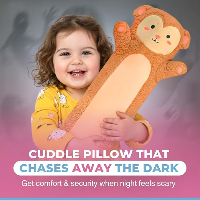 Monkey Plush Body Pillow for Kids | Long Stuffed Animal Cuddle Pillow | Soft - Image 3