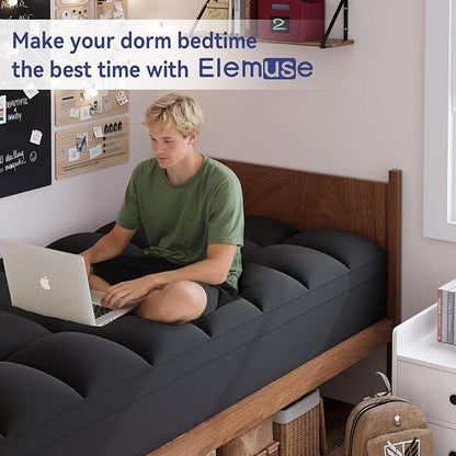 ELEMUSE Twin XL Black Cooling Mattress Topper, Pillow Top, 100% Polyester - Image 5
