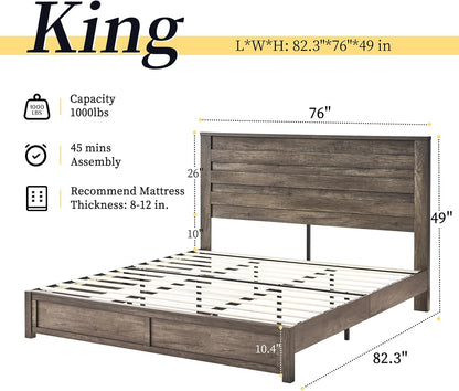 luxoak king farmhouse bed frame with 49" tall shown in use