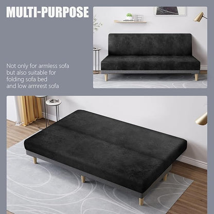 molasofa Leather Like Stretch Futon Slipcover Armless Futon Bed Sofa Cover - Image 5
