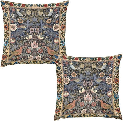 William Morris Floral Original Throw Pillow Covers Boho Chic Retro Floral Bird by XBDDZSW