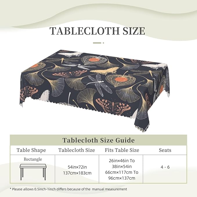 Ginkgo Leaves Tablecloth Vintage Floral Biloba Dragonfly Butterflies Silhouette - Image 3