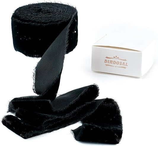 Black Velvet Ribbon 1.5 Inch Black Frayed Silk Velvet Ribbon Rustic Christmas by DINDOSAL