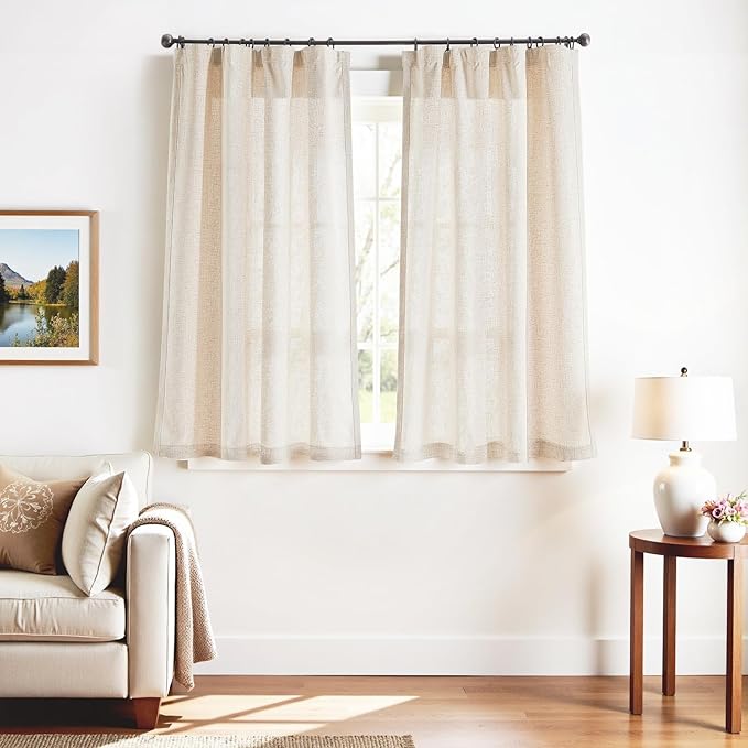 jinchan Beige Linen Blend Curtains 63 Inches Length 2 Panels by JINCHAN