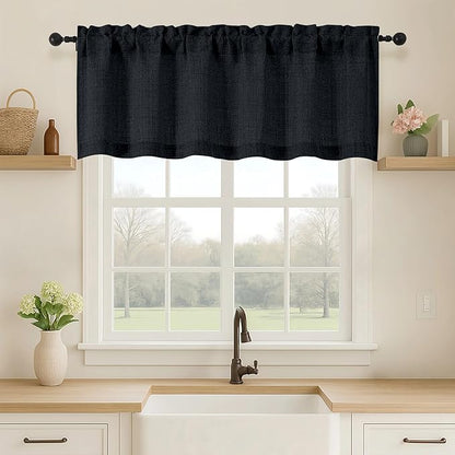 OVZME Black Valance for Windows, Light Filtering Faux Linen Textured Small by OVZME