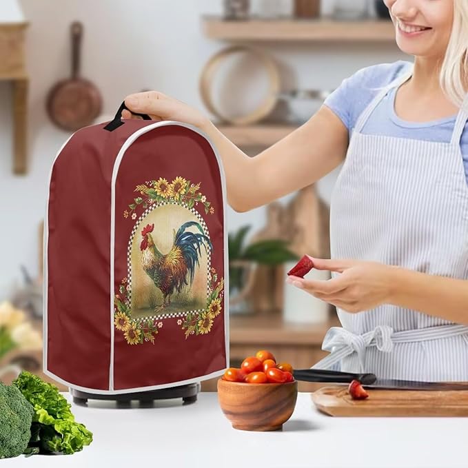 Sunflower Rooster Print Blender Dust Cover, Stand Mixer or Coffee Maker - Image 3