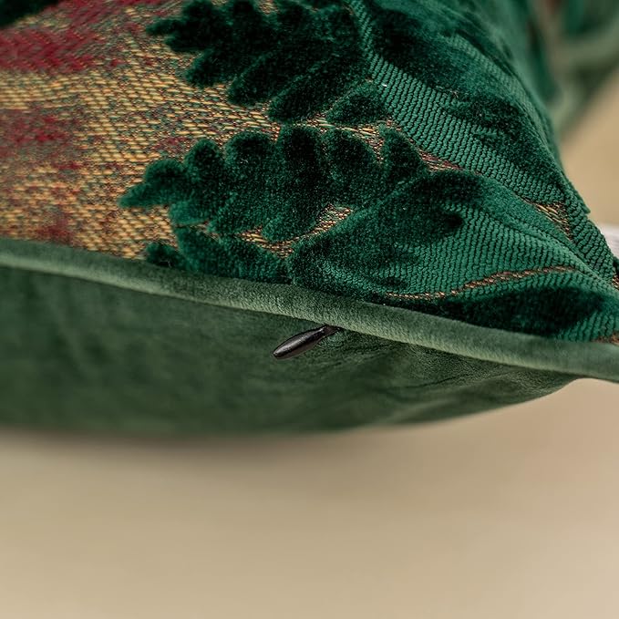 Alerfa 20 x 20 Inch Green Teal Square Maple Leaf Pillow Embroidery Cut Velvet - Image 6
