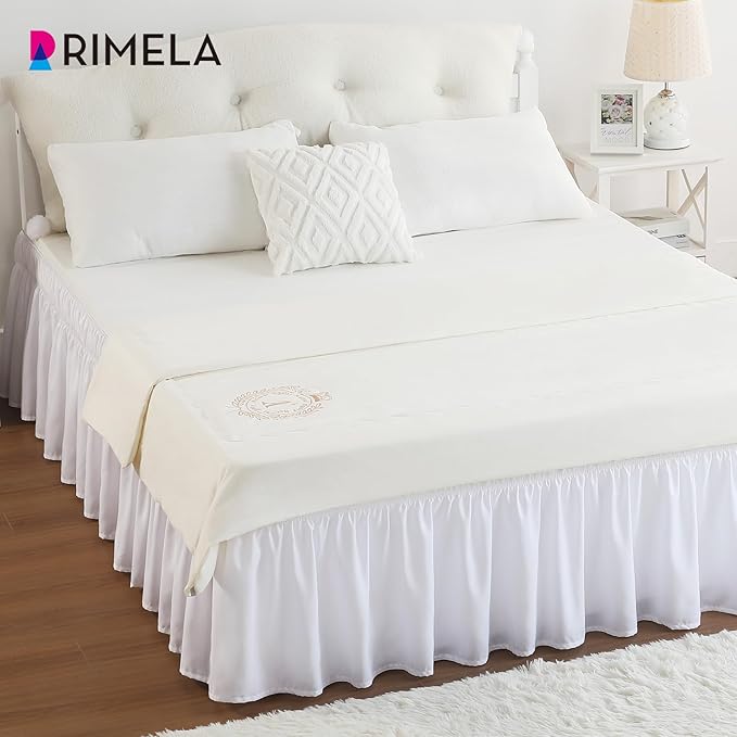 RIMELA White Bed Skirt Full Size 18 Inch Drop, Elastic Bed Skirting - Image 7