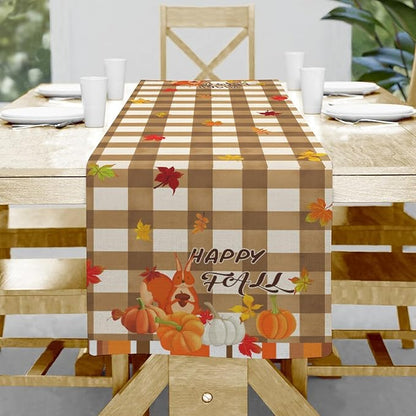 Happy Fall Table Runner, Fall Leaves Squirrel Table Runners, Fall Decor Table by Hliyty