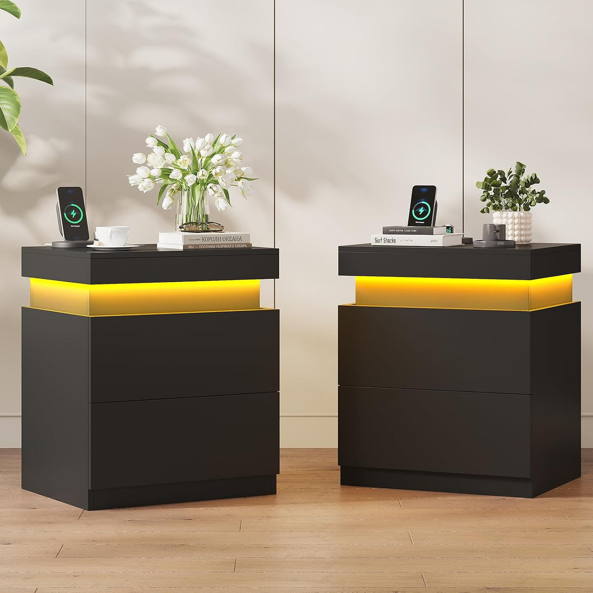 adorneve modern black nightstand set of 2,small bedside, main product view