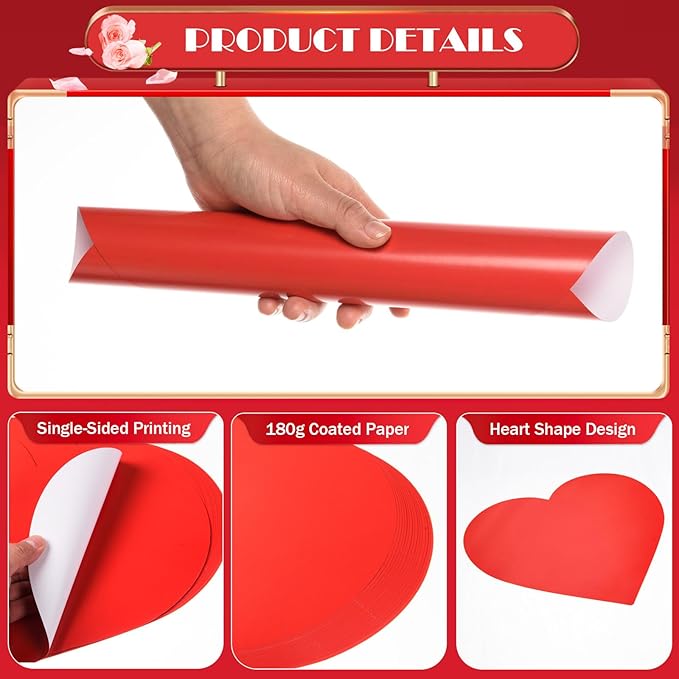 FOBSME 60 Pack Valentine's Paper Placemats Red Heart Placemats Disposable Love - Image 3