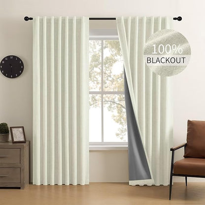 CUCRAF Linen 100% Blackout Curtains 84 Inch Length 2 Panels Set, Back Tab and by CUCRAF
