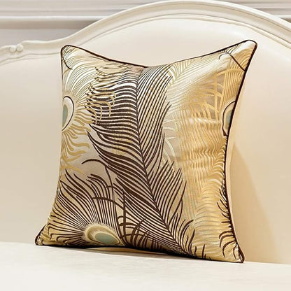 Avigers 18 x 18 Inches Light Brown Peacock Feathers Cushion Cases Luxury Throw - Image 3