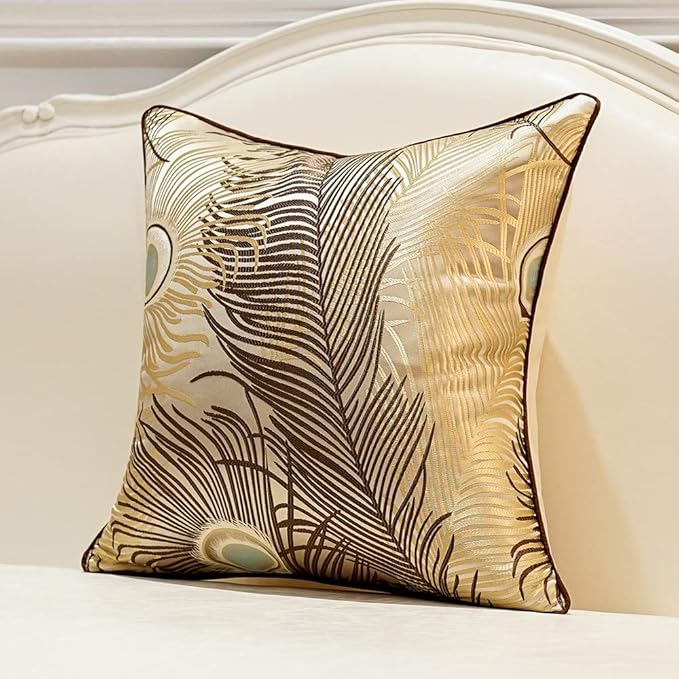Avigers 20 x 20 Inches Light Brown Peacock Feathers Cushion Cases Luxury Throw - Image 3
