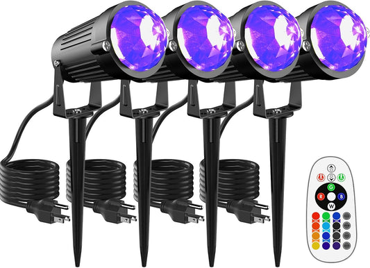Halloween Christmas LED Spot Lights Outdoor Black Light Projector, 12W Color Changing Landscape Lighting Wired 120V IP65 Waterproof Outdoor Spotlight for Glow Party Garden Yard Indoor Decor(4Pack)